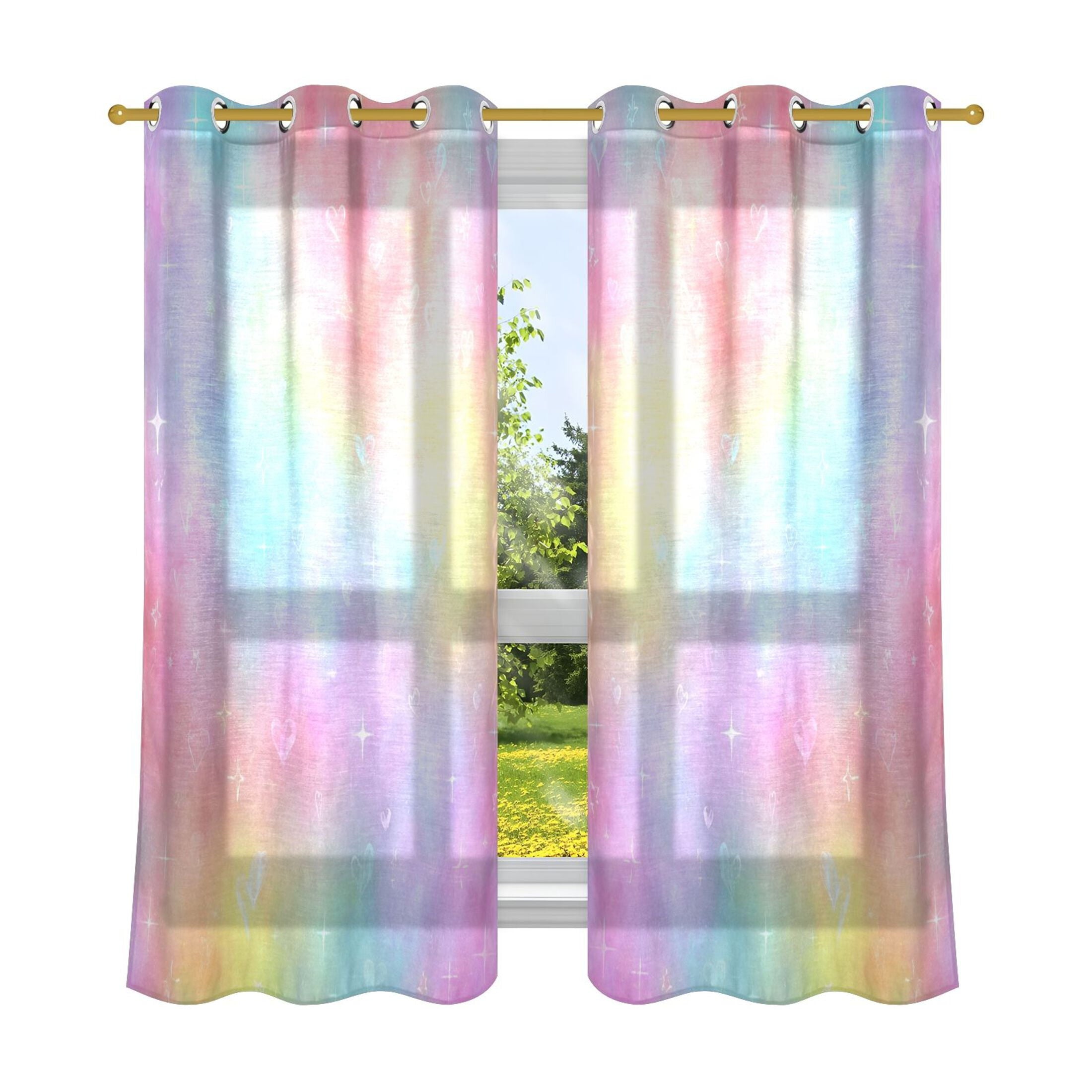 2 Panels Set Blackout Curtains Thermal Insulated Sun Protection Room Darkening Drapes for Bedroom Pastel Rainbow Tie-dye