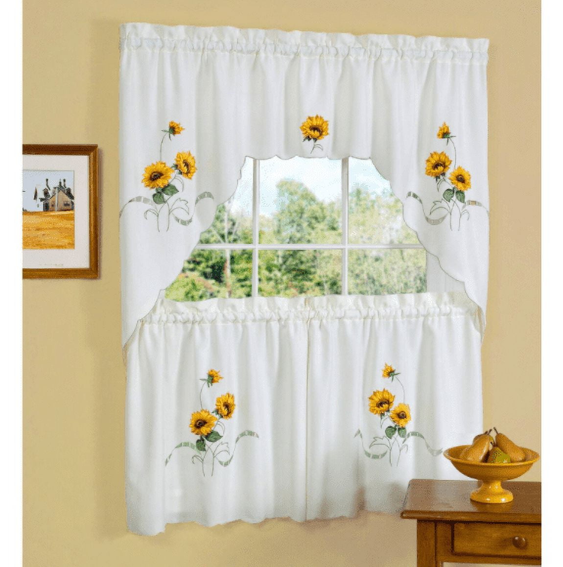 Achim Sunshine Kitchen Curtains, Rod Pocket, Set of 2
