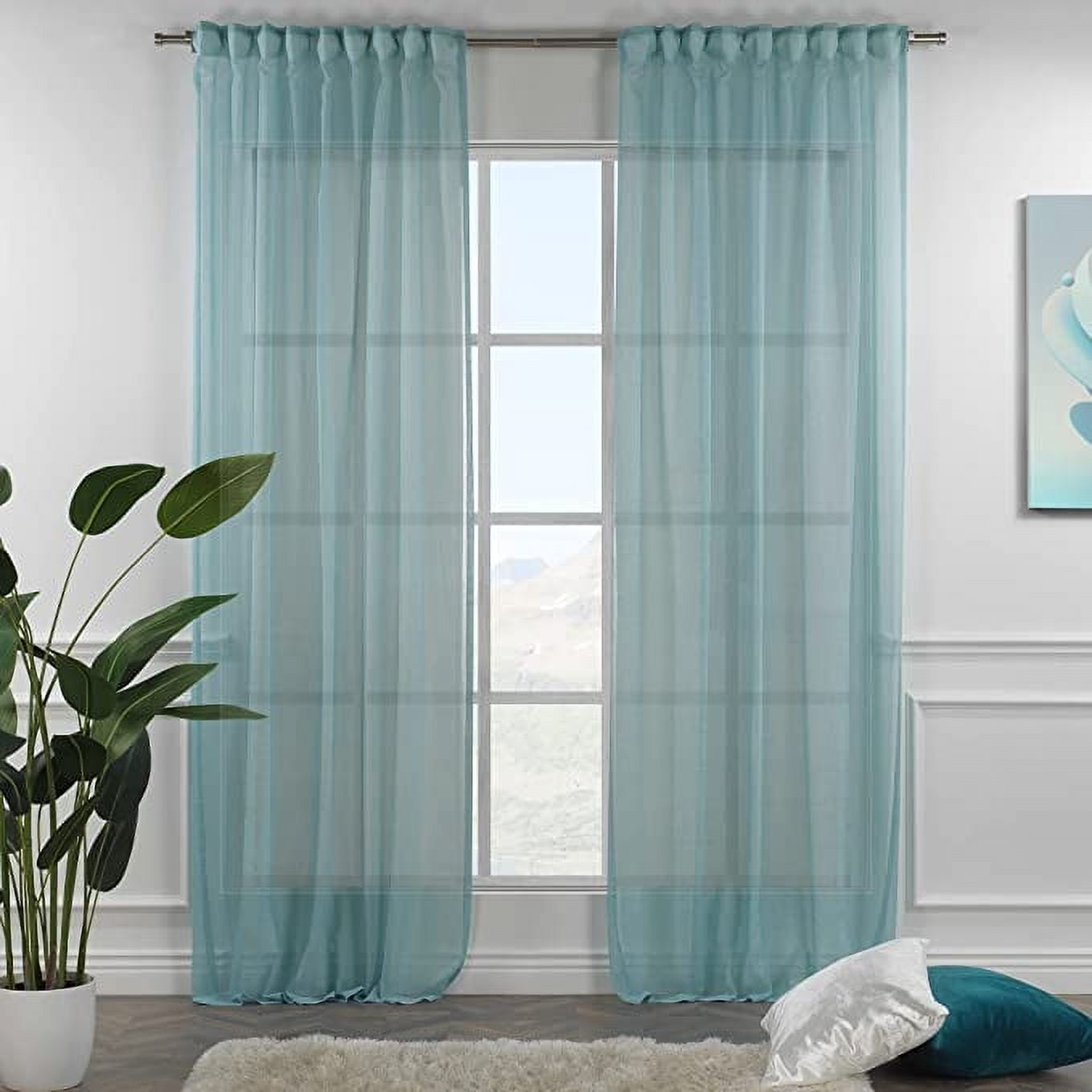 3S Brother's Pink Linen Look Extra Long Set of 2 Panels Sheer Curtains Rod Pocket & Back Tab Home Décor Window Custom Made Drapes 10-30 Ft. Long -Made in Turkey Each Panel (52"W x 63"L)