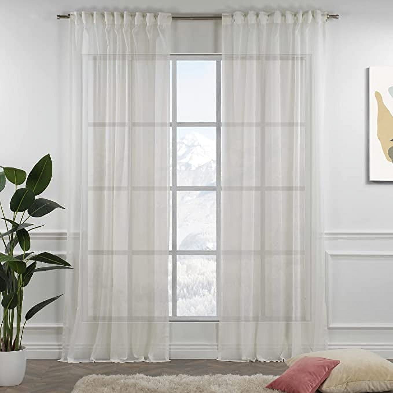 3S Brother's Pink Linen Look Extra Long Set of 2 Panels Sheer Curtains Rod Pocket & Back Tab Home Décor Window Custom Made Drapes 10-30 Ft. Long -Made in Turkey Each Panel (52"W x 63"L)