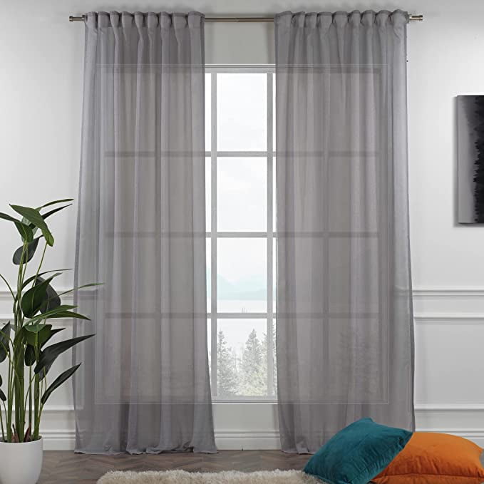3S Brother's Pink Linen Look Extra Long Set of 2 Panels Sheer Curtains Rod Pocket & Back Tab Home Décor Window Custom Made Drapes 10-30 Ft. Long -Made in Turkey Each Panel (52"W x 63"L)