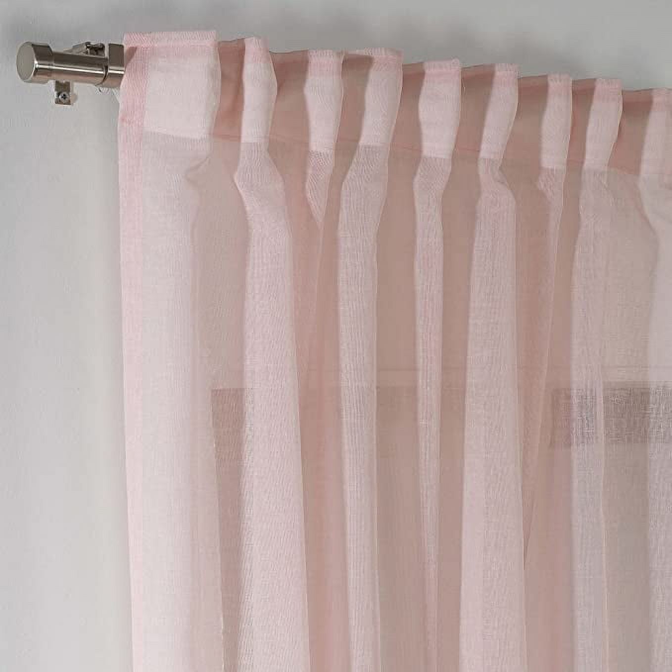 3S Brother's Pink Linen Look Extra Long Set of 2 Panels Sheer Curtains Rod Pocket & Back Tab Home Décor Window Custom Made Drapes 10-30 Ft. Long -Made in Turkey Each Panel (52"W x 63"L)