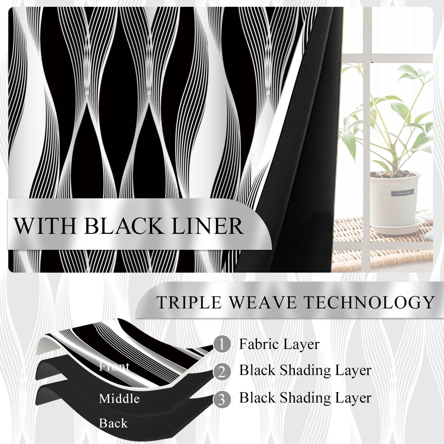 2 Panels Black and White Blackout Curtains for Bedroom,Abstract Striped Grommet Window Drapes for Living Room,52x84 Inch