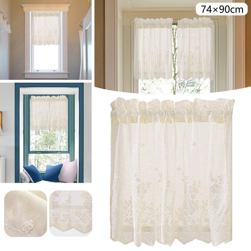 1 Pc Sheer Kitchen Valances Curtains 2Pcs Vintage Lace Short Curtains, Cream Floral Embroidered Voile Cafe Curtain for Bedroom Living Room Bathroom Windows Decor, 29.1x35.4 Inch, Beige