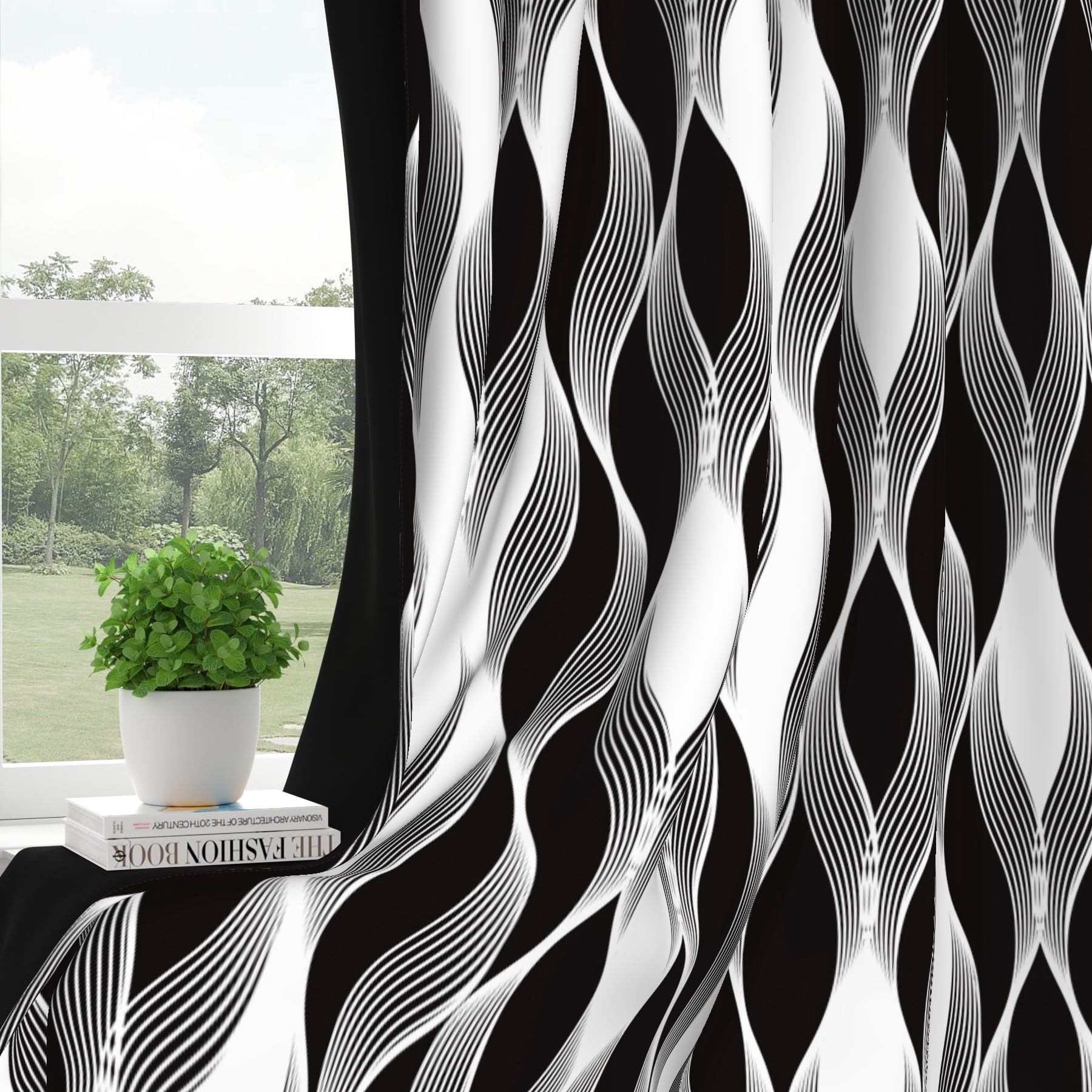2 Panels Black and White Blackout Curtains for Bedroom,Abstract Striped Grommet Window Drapes for Living Room,52x84 Inch