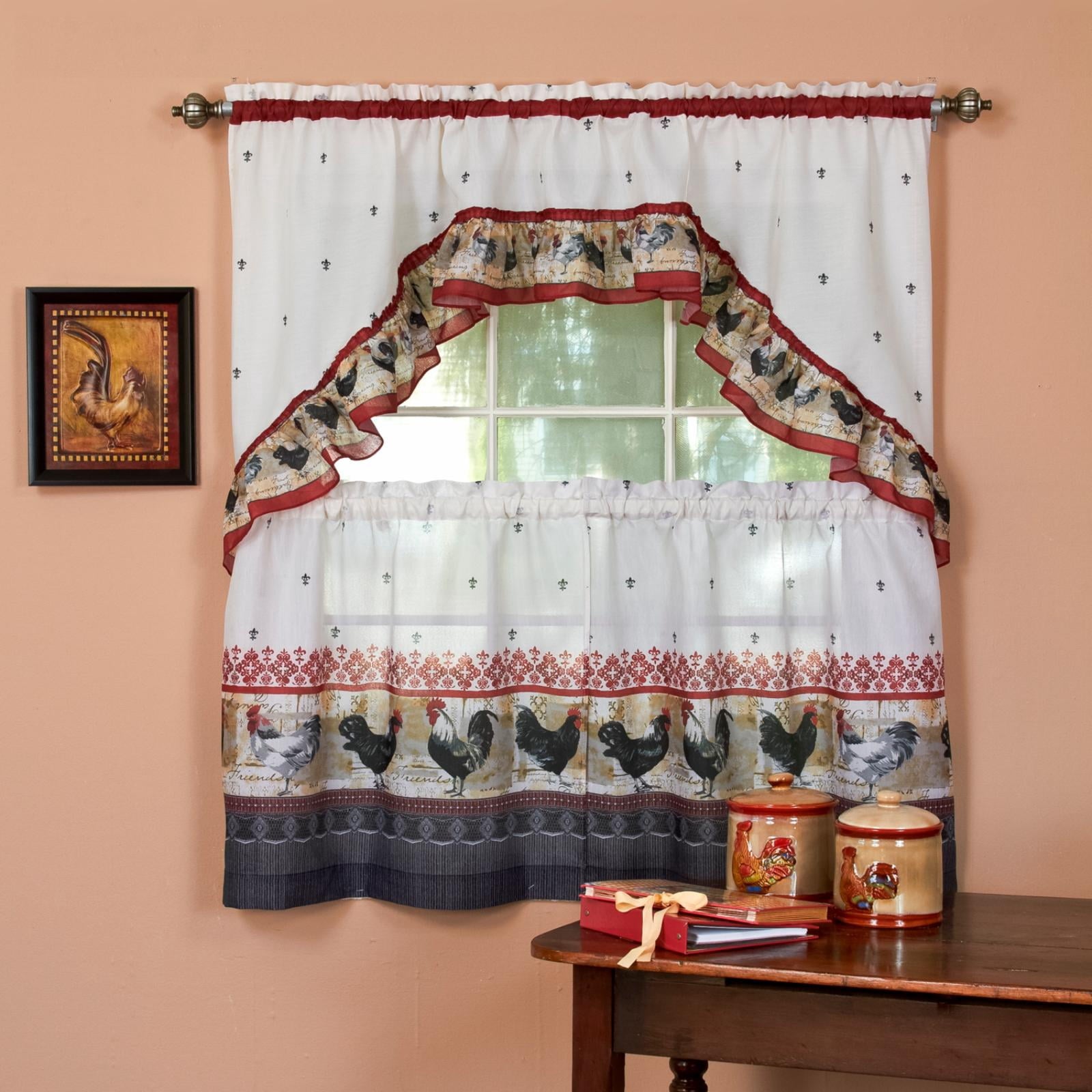 Achim Rooster Kitchen 3-Piece Curtain Tier and Swag Set